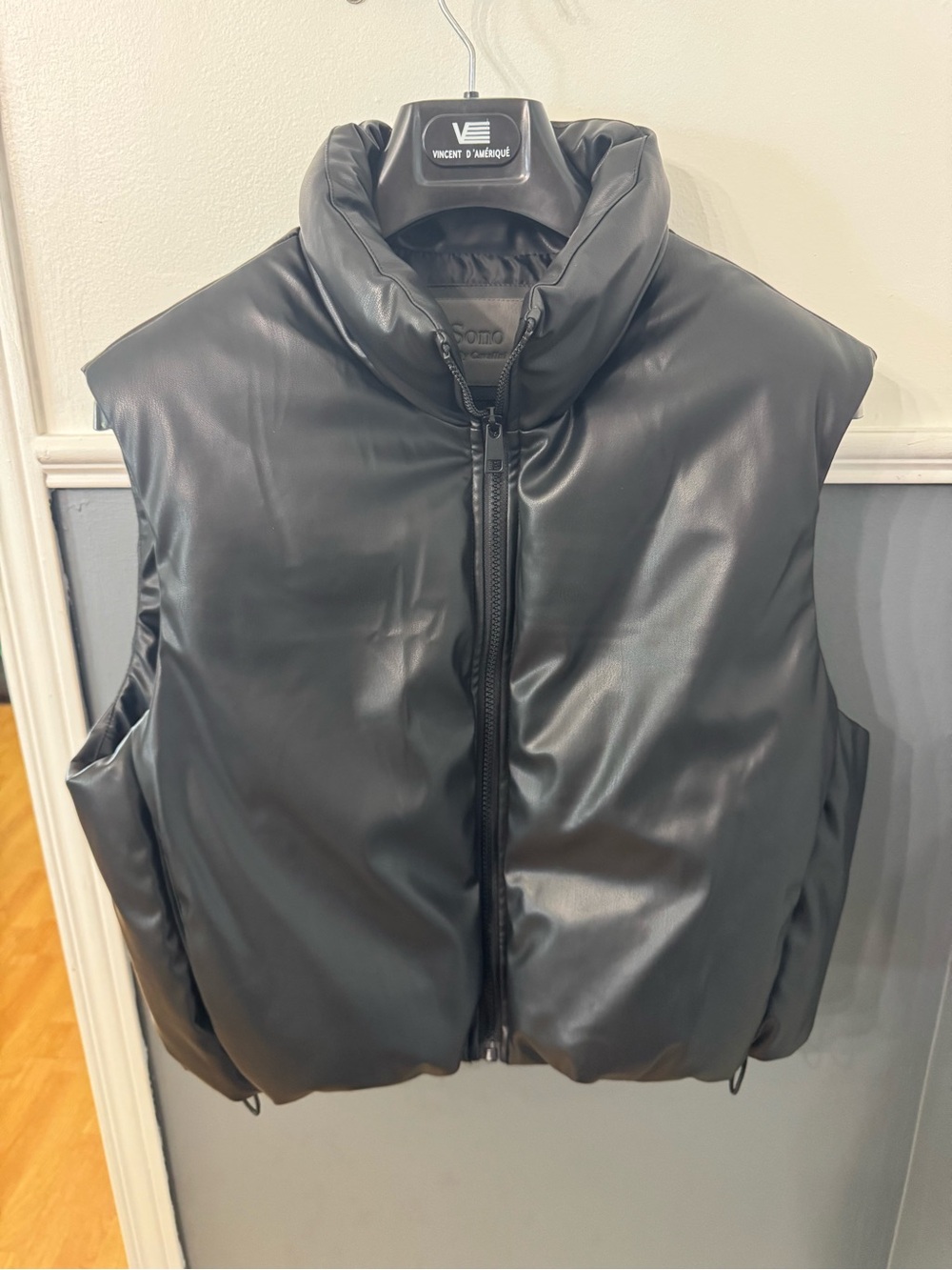 Cavalini Black Quilted Faux Leather Puffer Vest